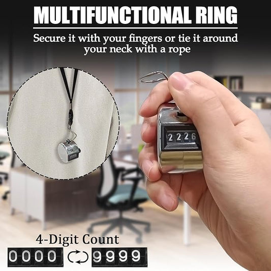 GDMINLO 2PCS Metal Hand Tally Clicker Counter, 4-Digit Number Count Clicker with Metal Case Mechanical Counter for Coaching, Knitting, Lap, Fishing, Golf and Row with 2-Nylon Lanyard,Silver