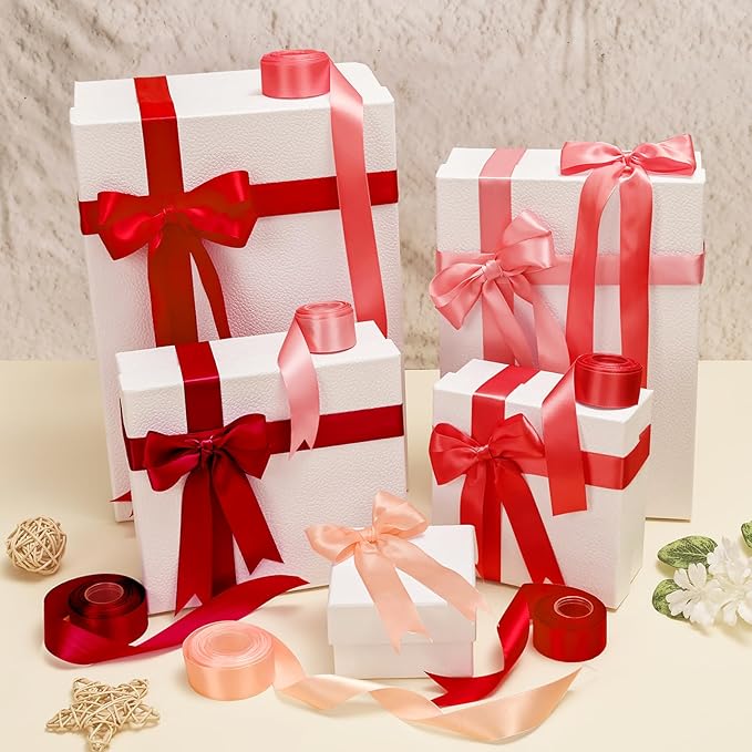 1 Inch Red Satin Ribbons for Crafts, 6 Rolls Single-Faced Red Assorted Ribbons for Gift Wrapping Flower Bouquet Wedding Invitations Bridal Shower Hair Bows Garland Party Decor