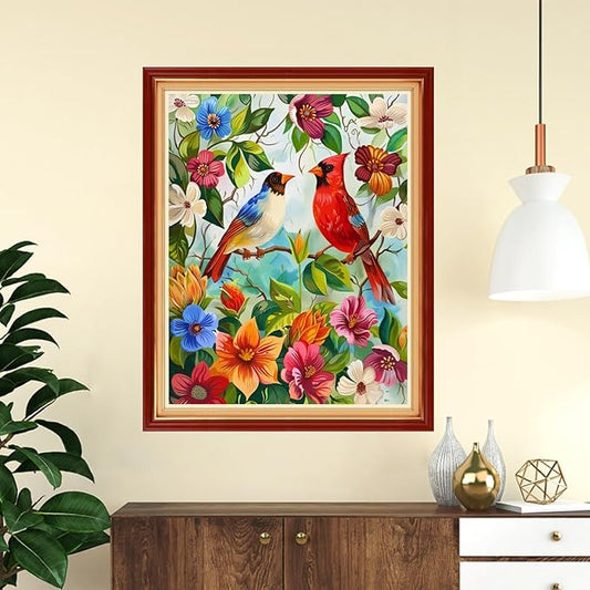 Funchey Stamped Cross Stitch Kits, DIY Cross Stitch Pattern for Adults Beginners Needlepoint Kits Embroidery Kit Arts and Crafts 11CT- Cute Colorful Bird 16x20 inch