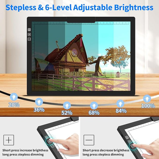 HIUKCOLED Rechargeable A4 Light Pad, Battery Powered Light Board with Carry Bag, Built-in Top Clip&Stand, Stepless Dimmable&6-Level Brightness Adjustable, Wireless LED Tracing Box for Weeing Vinyl