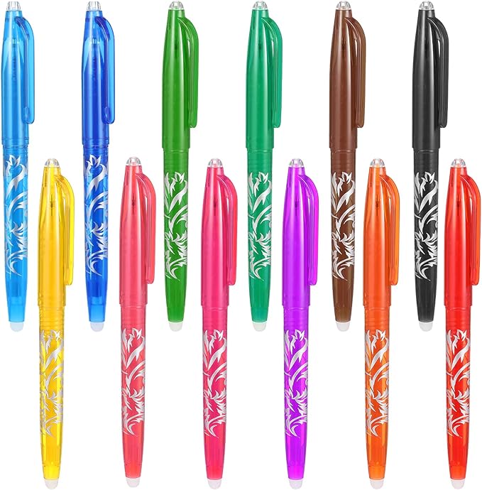 12pcs Heat Erasable Pens for Fabric, Fabric Marking Pens Fabrics Markers No Ghost Lines, Disappearing Ink for Precise Marking for Quilting Sewing Embroidery DIY Dressmaking Fabrics Tailors Chalk