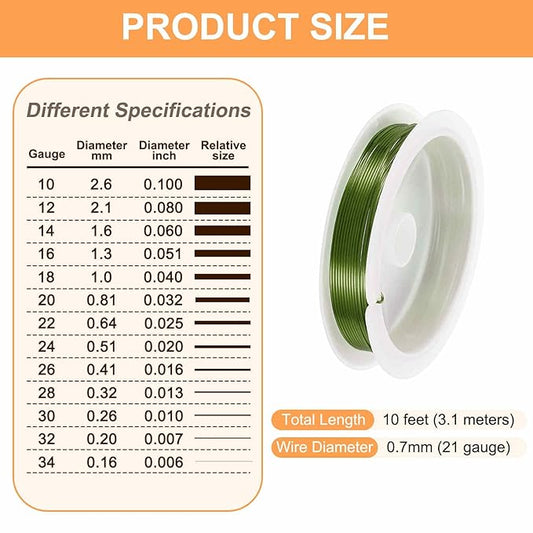 HARFINGTON 10ft Jewelry Wire, 22 Gauge (0.7mm) Brass Craft Soft Metal Tarnish Resistant Copper Beading Wire for Jewelry Making Supplies Crafting, Green