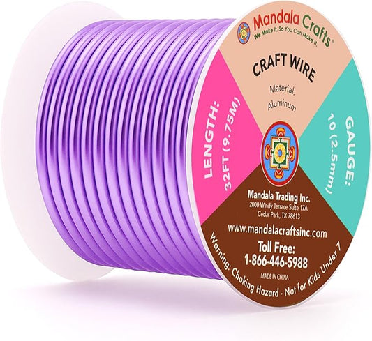 Mandala Crafts 10 Gauge Anodized Aluminum Craft Wire for Jewelry Making - 32 FT Colored Flexible Lavender Wire - Bendable for Bonsai Armature Crafting Sculpting