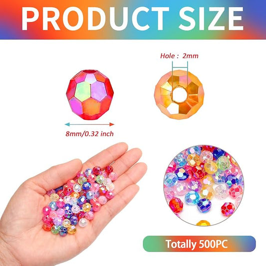 BONNY BOXX 500pcs 8mm Acrylic Faceted Round Crystal Beads Transparent Mix - Image 2