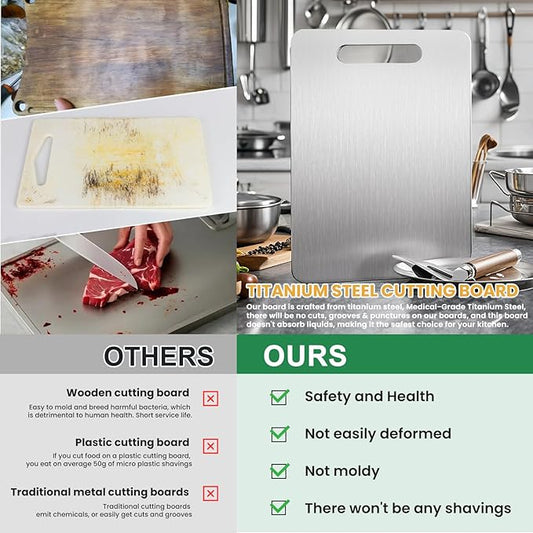 100% Pure Titanium Cutting Board - 15x11 Inch Non-Slip Kitchen Chopping Board, Dishwasher Safe, Scratch Resistant, Easy to Clean, Durable & Hygienic