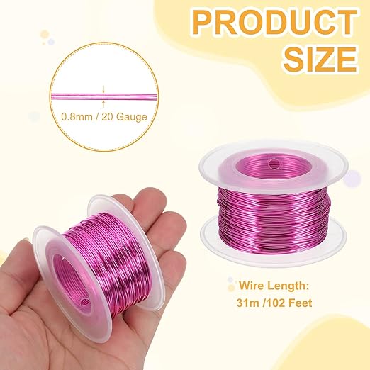 uxcell 20 Gauge / 0.8mm Anodized Aluminum Wire for Jewelry Craft Making, 102 Feet Bendable Flexible Wire for DIY Home Decor Gardening Sculpture, Rose Red