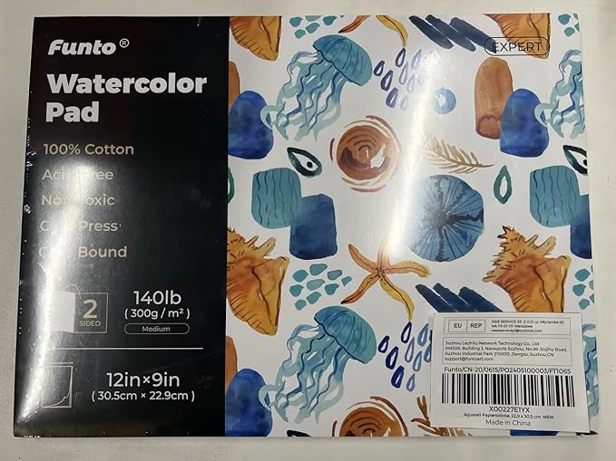 Funto Watercolor Pad, 2Packs, 12x9”, 20 Sheets Each, 140lb/300gsm, 100% Cotton, Cold Press, Glue Bound, Easy Tear Heavyweight Art Paper for Painting