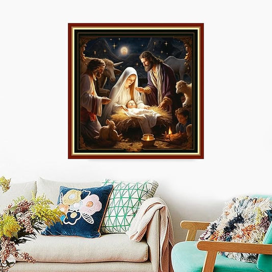 Foxdiviy Stamped Cross Stitch Kits Full Range of Embroidery Needlework Starter Kits for Beginners Adults 11CT Embroidery Patterns Art Crafts DIY Needlepoint Kits-Nativity 18x18 inch