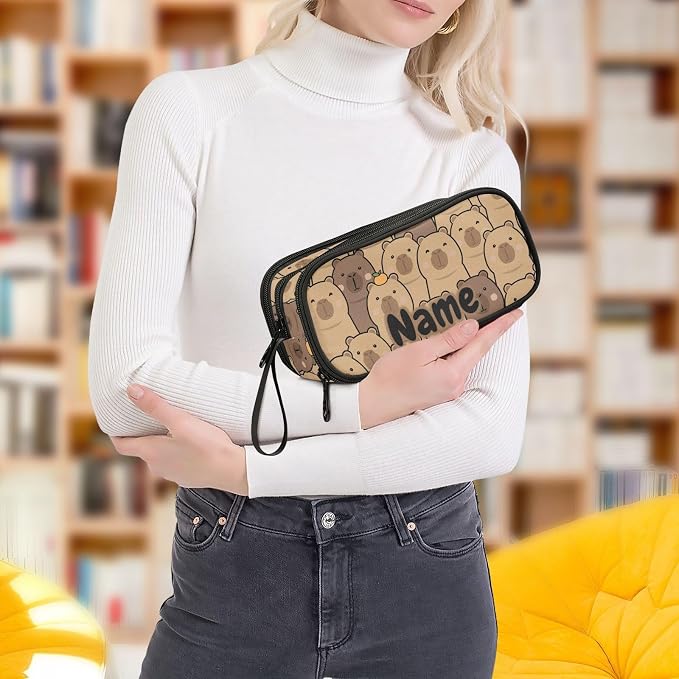 Custom Cute Capybara with Orange Pencil Case Box Boys Girls Personalized Name - Image 8