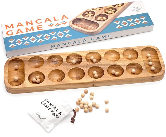 BSIRI Mancala Wooden Classic Board Game Entertainment for Family AdultsTeens Kids Ideal for Game Nigh Play with 2 or More People in All Ages