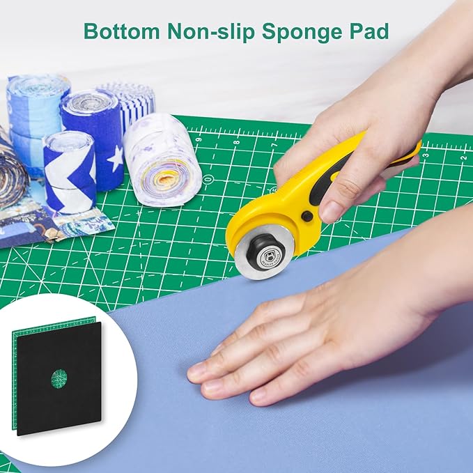 Headley Tools 17"x17" Rotating Cutting Mat, Self Healing Mat with 360-Degree Rotation & Anti-Slip Base, Sewing Board Cutting Mat Perfect for Fabric Quilting Leather Hobby Project, Green