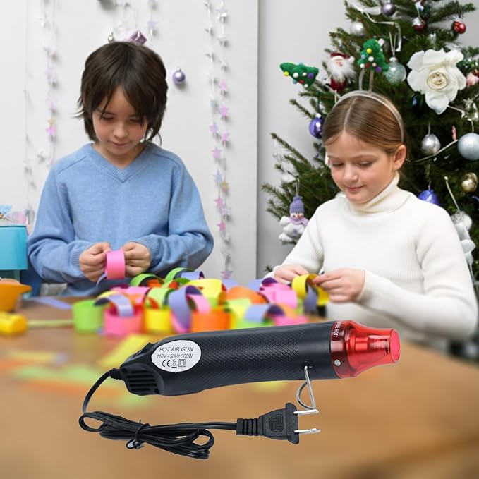 Heat Gun for Crafting, 110V 300W Handed Hot Air Gun, 3.28FT Ultra-Long Cable Portable Heat Gun with Stand and Power Cord for Shrinking Wrapping PVC, DIY Embossing and Drying Paint (Black)