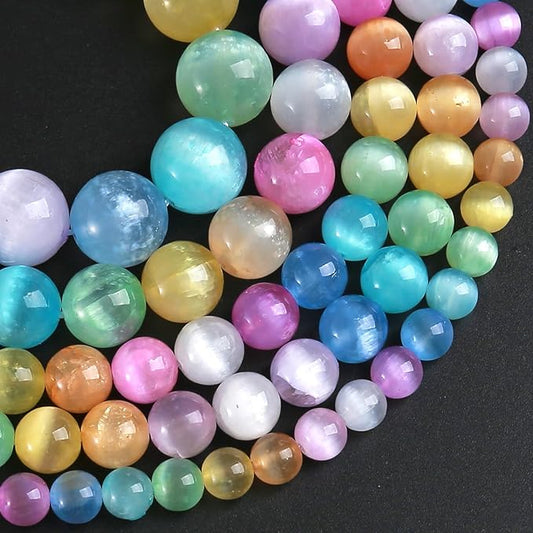 12MM 32pcs Mixed Color Selenite Gypsum Beads Natural Stone Round Loose Beads for Jewelry Making DIY Bracelet Necklace 1 Strands 15"