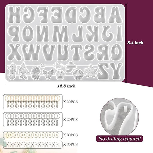 Actvty Alphabet Keychain Molds with Hole, Reversed Alphabet Silicone Molds for Epoxy, Letter Resin Molds for Keychain Jewelry Pendant Making