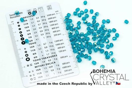 100pcs Faceted Fire Polished Pressed Czech Glass Beads 4mm (0.16in), Aqua Blue AB 60150-27801