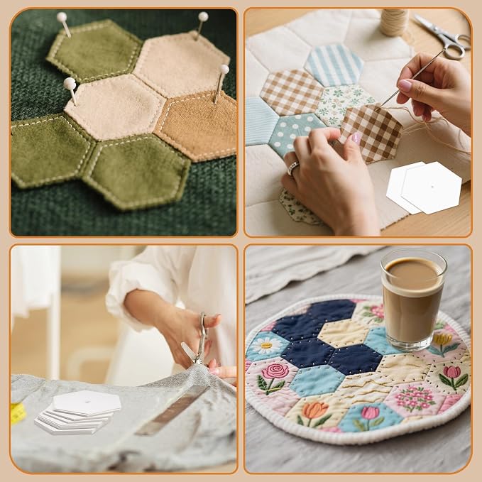 480 PCS Hexagon Piecing Paper Templates, 1.5" White Paper templates, Quilting - Image 7