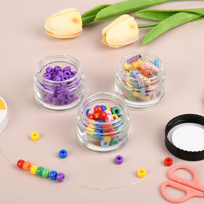 Glass Jars with Lids,Eco-Friendly Cosmetic Containers with Airtight Black Lids & Liners, Multi-Color Options for Cream, Lotion, Body Butter, DIY Skincare Travel Jars (Clear, 2oz)