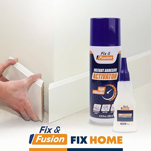 FIX & FUSION Ca Super Glue (1.77 Oz) with Activator Spray (6.76 Fl Oz) Set, Fast Adhesive/Cyanoacrylate Glue & Instant Activator for Woodworking, Plastic, Rubber, Granite, DIY & Industrial, (2 Pack)