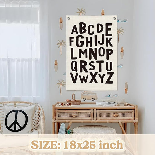 Toddler Room Decor,Alphabet Numbers Linen Canvas Banner,Classroom ABC Banner Wall Hanging Flag Decor for Preschool Kindergarten Toddler Playroom Nursery Classroom 18x25 Inch