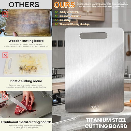 2 Pack Titanium Cutting Board - 100% Pure Titanium Cutting Boards For Kitche,Easy to clean, Double-sided food-grade Cutting Board For Meats, Fruits And Vegetables (X-Large)