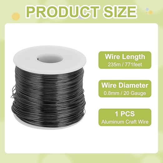 MECCANIXITY 20 Gauge Anodized Aluminum Craft Wire Bendable Bonsai Training Wire 771 Feet 0.8mm for Sculpting Crafts Wreath Floral Beading Jewelry Making, Black