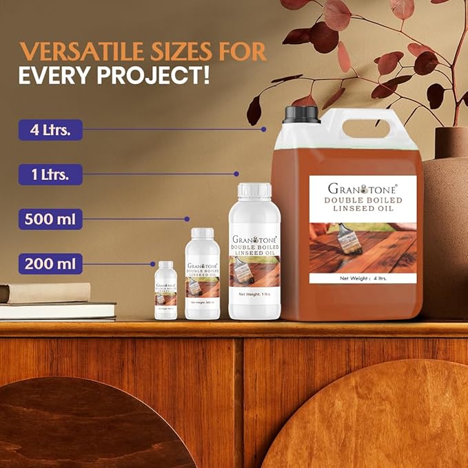 GRANOTONE Double Boiled Linseed Oil | Effective Waterproof Furniture Polish Oil, Used for Wood Finishing, Sports Goods Like Cricket Bat, Filling Cracks, Mixing with Paint and Wall Putty, 1 Ltr