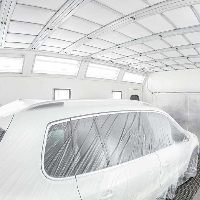HARFINGTON Pre-Taped Masking Film 78.7" x65.6ft Double Adhesive Tape and Drape Painters Plastic Drop Cloth Film with Tape Plastic Sheeting for Automotive Painting Covering
