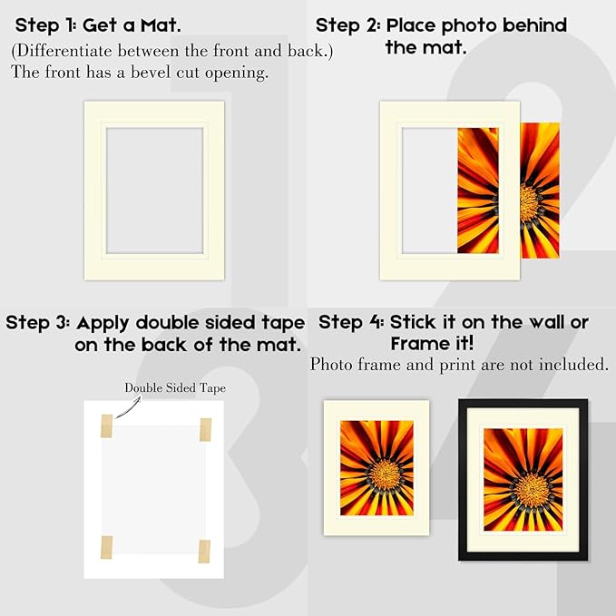 Golden State Art, 11x14 Double Mats for 8x10 - for Photos, Pictures, Frames - Acid-Free, 5 Pack, Ivory Over Ivory