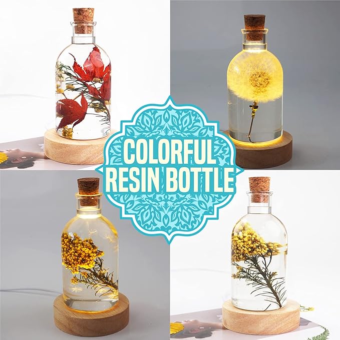 Zoncolor Bottle Resin Molds Silicone Kit - Night LED Light Lamp Bulb Art Craft Accessories Supplies and Tools DIY Unique Clear Bottle Shape Epoxy Molds and Stopper Cool Home Office Kitchen Decoration