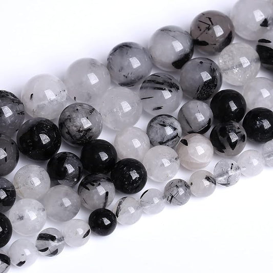 AAA Natural Black Quartz Rutilated Beads Round Loose Beads for Jewelry Making DIY Bracelet 38pcs 10mm Crystal Energy Healing Power Stone (Black Rutilated Quartz Crystal, 10mm)