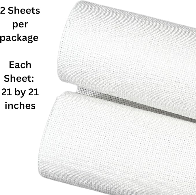2 Sheets of White 14 Count Aida Cloth – 21 x 21 Inch Pre-Cut Fabric Squares – Cross Stitch Fabric – 100% Cotton – Ideal for Needlework & Embroidery – The Knotty Unicorn