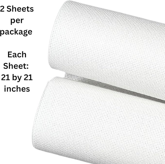 2 Sheets of White 14 Count Aida Cloth – 21 x 21 Inch Pre-Cut Fabric Squares – Cross Stitch Fabric – 100% Cotton – Ideal for Needlework & Embroidery – The Knotty Unicorn