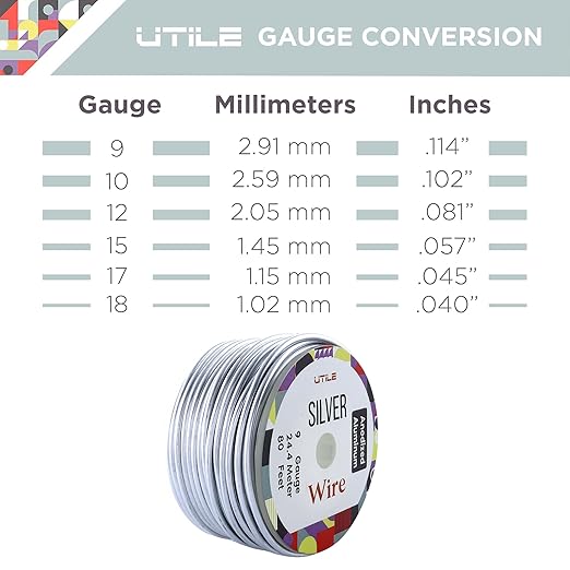 UTILE Armature Aluminum Wire 80 ft 9 Gauge 3.7 mm Anodized Craft Bendable Wire – Sculpting Metal Silver for Bonsai Trees, Clay, Crafts, Plants, Gardening, Beading and Jewelry Making (Silver)