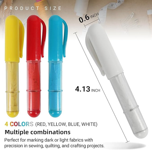 (2-pack) Fabric Chalk Markers -Erase Tailor’s Chalk for Quilting and Sewing - Compatible with Most Fabrics - With Dosing Wheel Technology, Blue & White