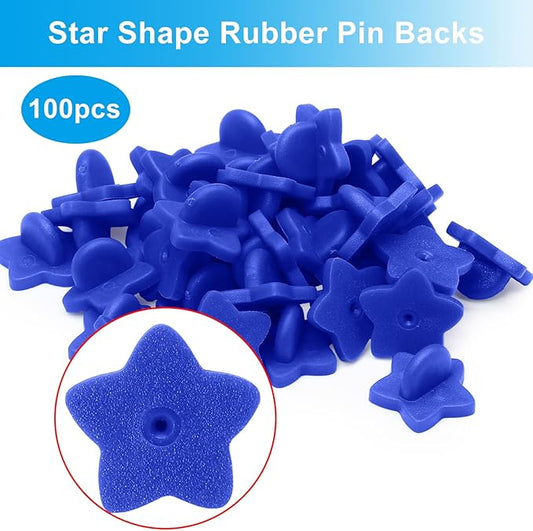 100 Pack Star Shape Rubber Pin Backs, Lapel Pin Backing Locking Pin Keepers, Brooch Holder for Uniform Badge Hat Tie(Dark Blue)