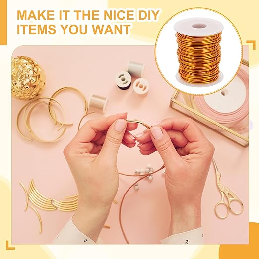 uxcell 12 Gauge / 2mm Anodized Aluminum Wire for Jewelry Craft Making, 102 Feet Bendable Flexible Wire for DIY Home Decor Gardening Sculpture, Gold