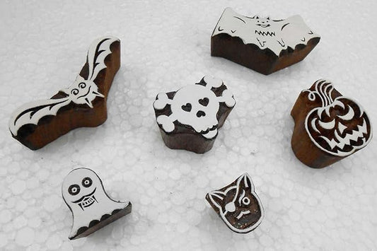 Handcarved Wooden Block Printing Stamps (Set of 6) for Textile Designing/ Craft printing pattern for Saree/ Scrapbookng/ Tattoo/ Halloween Designs