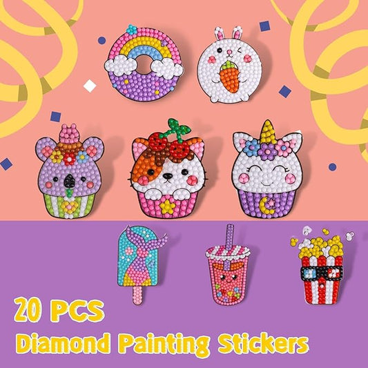Cymbana Diamond Painting Kits for Kids 20 Pcs Desserts Contains Cupcake, Donut, Ice-Cream, Popcorn, Cookies
