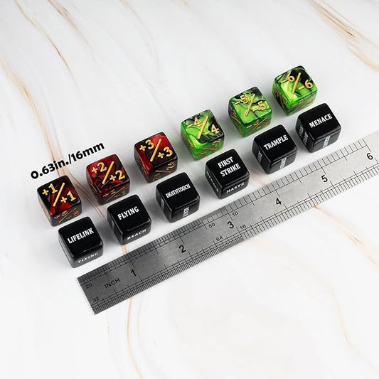 48 Pieces Abilities Keywords MTG Dice Counters Plus One Life Counter Dice Bulk Creature Stats Buff Tokens Dice Set for Magic The Gathering, MTG, Card Games Accessories