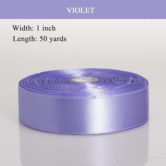 1 Inch Violet Solid Satin Ribbon, 50 Yards Craft Fabric Ribbon for Gift Wrapping Floral Bouquets Wedding Party Decoration