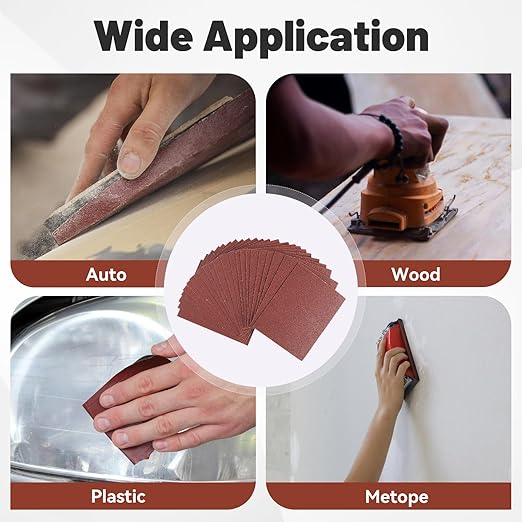 1/4 Sandpaper Sheet,4-1/2"*5-1/2" Assorted 60-80-120-180-240,50PACK