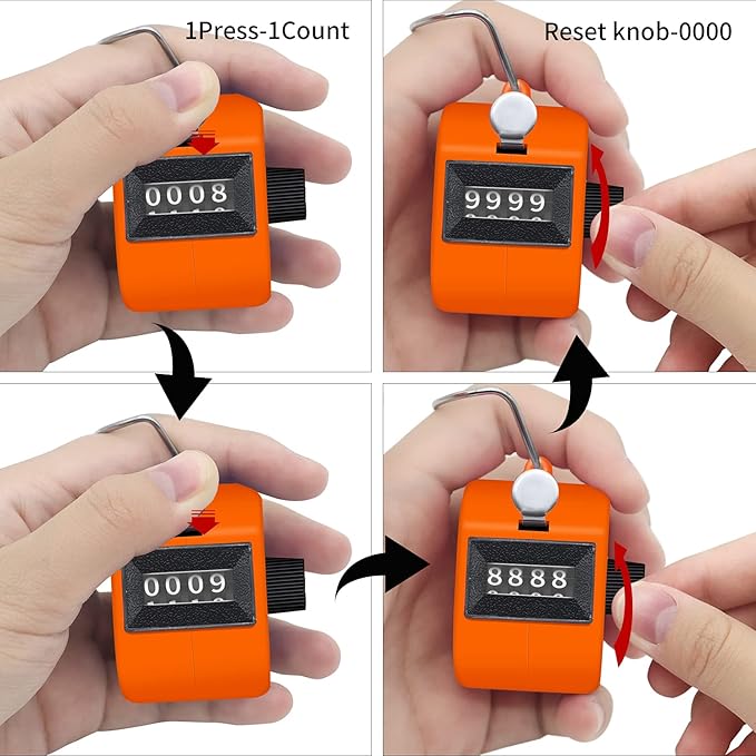 12 Pcs Hand Tally Counter 4-Digit Lap Counter Clicker, Manual Mechanical Handheld Pitch Click Counter with Finger Ring for School Golf & Knitting Row Croche
