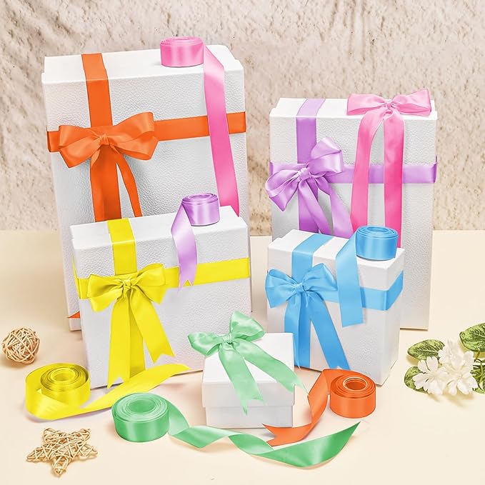 1-1/2 Inch Rainbow Satin Ribbons for Crafts, 6 Rolls Single-Faced Rainbow Assorted Ribbons for Gift Wrapping Flower Bouquet Wedding Invitations Bridal Shower Hair Bow Garland Party Decor