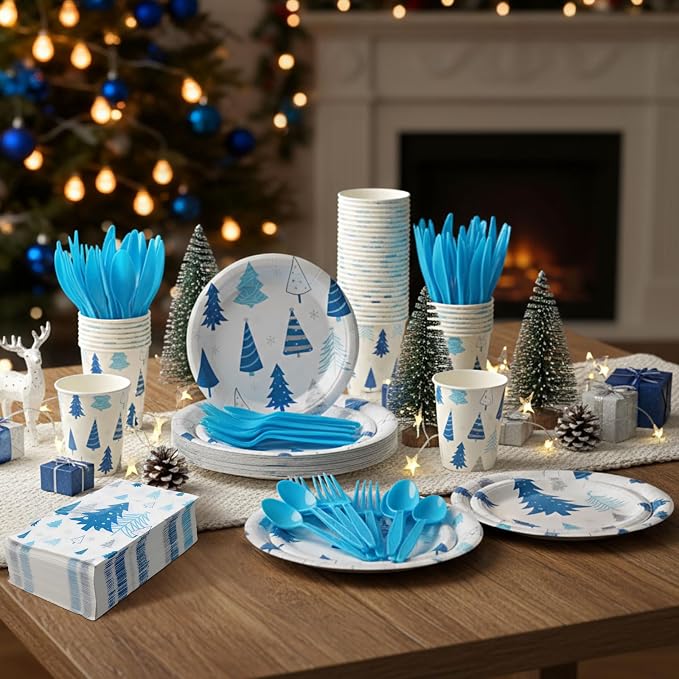 Pickmesh 400 Pcs Winter Party Supplies Blue Silver Xmas Tree Snowflake - Image 6