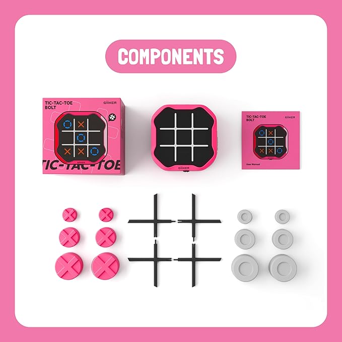 GiiKER Tic Tac Toe Bolt Game, Original 3-in-1 Handheld Puzzle Game, Portable Travel Games for Car Ride, Toys Gift Idea for Kids and Adults, Birthday Gifts for Boys Girls