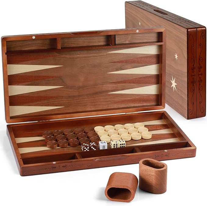 Handcrafted Wooden Backgammon Set, 16" Large Size, Classic Two-Player Strategy Board Premium Travel Game Board for Adults & Teenagers