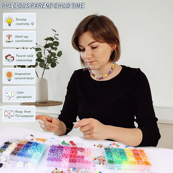 QUEFE 72 Colors Pony Beads for Bracelets Making Kit, 9mm Pony Beads and Letter - Image 7