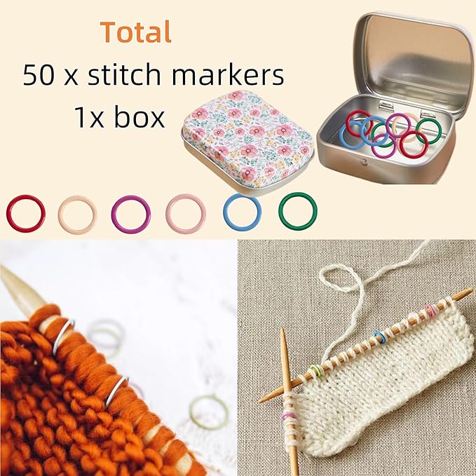 Hilsayum Triangle Shape Stitch Markers with Floral Pattern Storage Box,Crochet Markers for Crocheting and Knitting