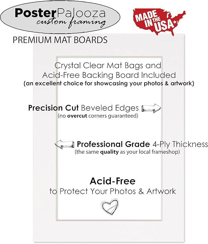 11x14 Mat Bevel Cut for 8.5x11 Photos - Acid Free Basketball Texture Precut Matboard With Backing Board and Crystal Clear, Self Seal Photo Mat Bag - For Pictures, Photos, Framing - 4-ply Thickness
