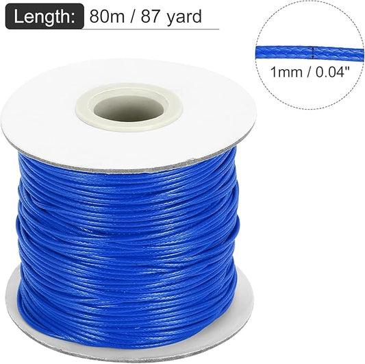 MECCANIXITY Waxed Cord 1mm Waxed Thread 87 Yard Wax String Leather Cord for Bracelet Making, Necklaces, Beading, Jewelry Making and DIY Crafts(Bright Blue)